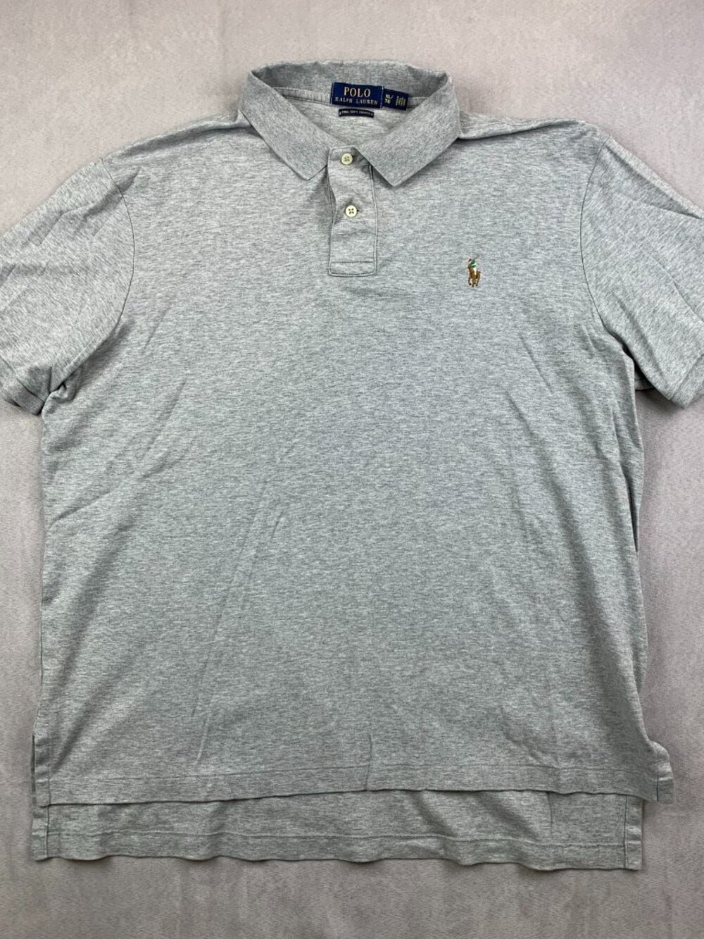 Ralph Lauren Mens Shirt XL Gray Heather Polo Pima Soft Touch Flesh Pony Preppy